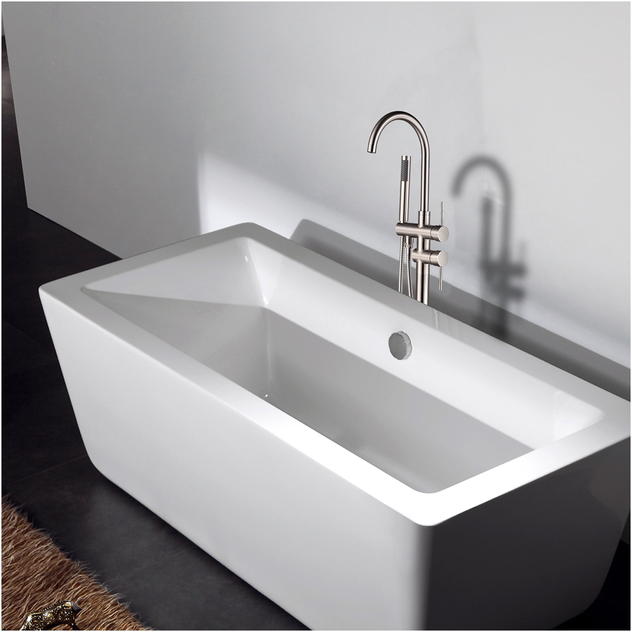 JERFIT Freestanding Modern Bathtub Faucet with Hand Shower, Brushed Nickel Finish, 3.9 GPM High Flow, Durable Metal Construction for Bathroom