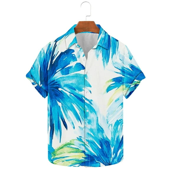 ZRGHAOYLQ Hawaiian Shirts for Men Novelty Palm Trees Print Beach Shirt Plus Size Short Sleeve Button Down Shirts Stylish Lapel Hawaiian Tropical Shirts
