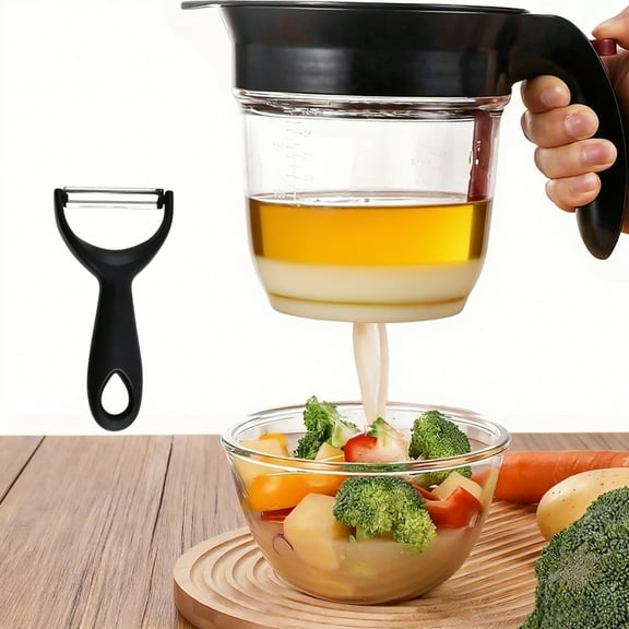 Remiawy Fat Separator with Bottom Release, 4 Cup Gravy and Oil Separator for Cooking, Kitchen Fat Separator with Strainer for Soup, BBQ, Healthier Gravy, plus Bonus Peeler
