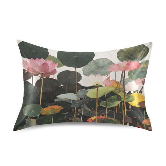 Watercolor Lotus Painting Luxury Silky Soft Pillowcase Standard Size Wrinkle Resistant Envelope Closure 20x26in