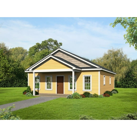 763-1050: Craftsman Small & affordable 2 Bed, 2 Bath Luxury Home Plan, 1050 Sq Ft: Full Blueprints with License to Build by Home Plan Marketplace - Lesuto