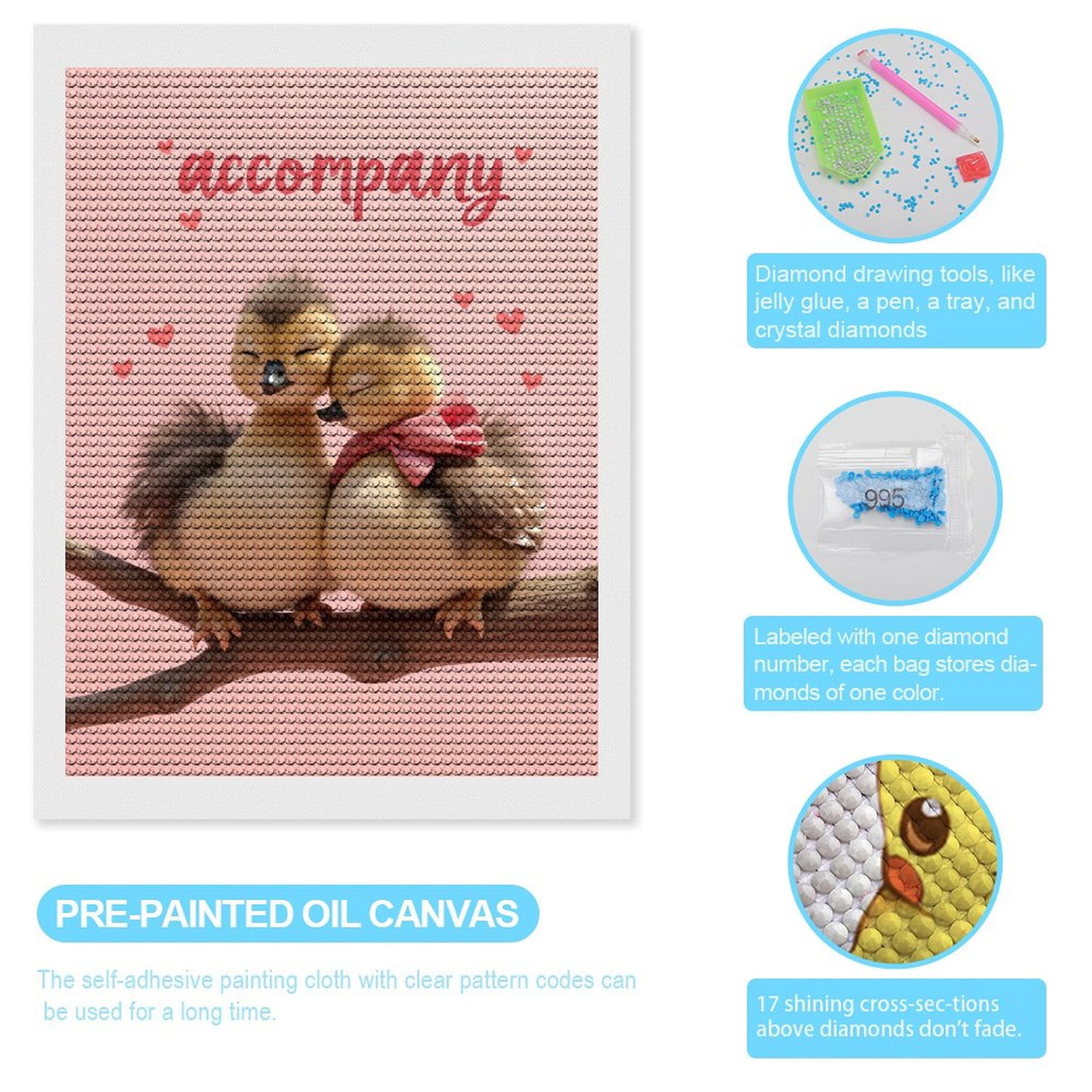 Diamond Art Kits for Adults, Ducklings On Branch With Hearts 5D Diamond Painting Kits for Adults Beginners, DIY Full Drill Diamond Painting, Gem Art and Crafts 12x16
