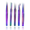 thumbnail image 1 of Juego de pinzas de acero inoxidable Rainbow, juego de pinzas de precisión antiestáticas para extensión de pestañas, vello Facial, cejas, arte de uñas, 5 uds. Ormromra HMHZ225, 1 of 6