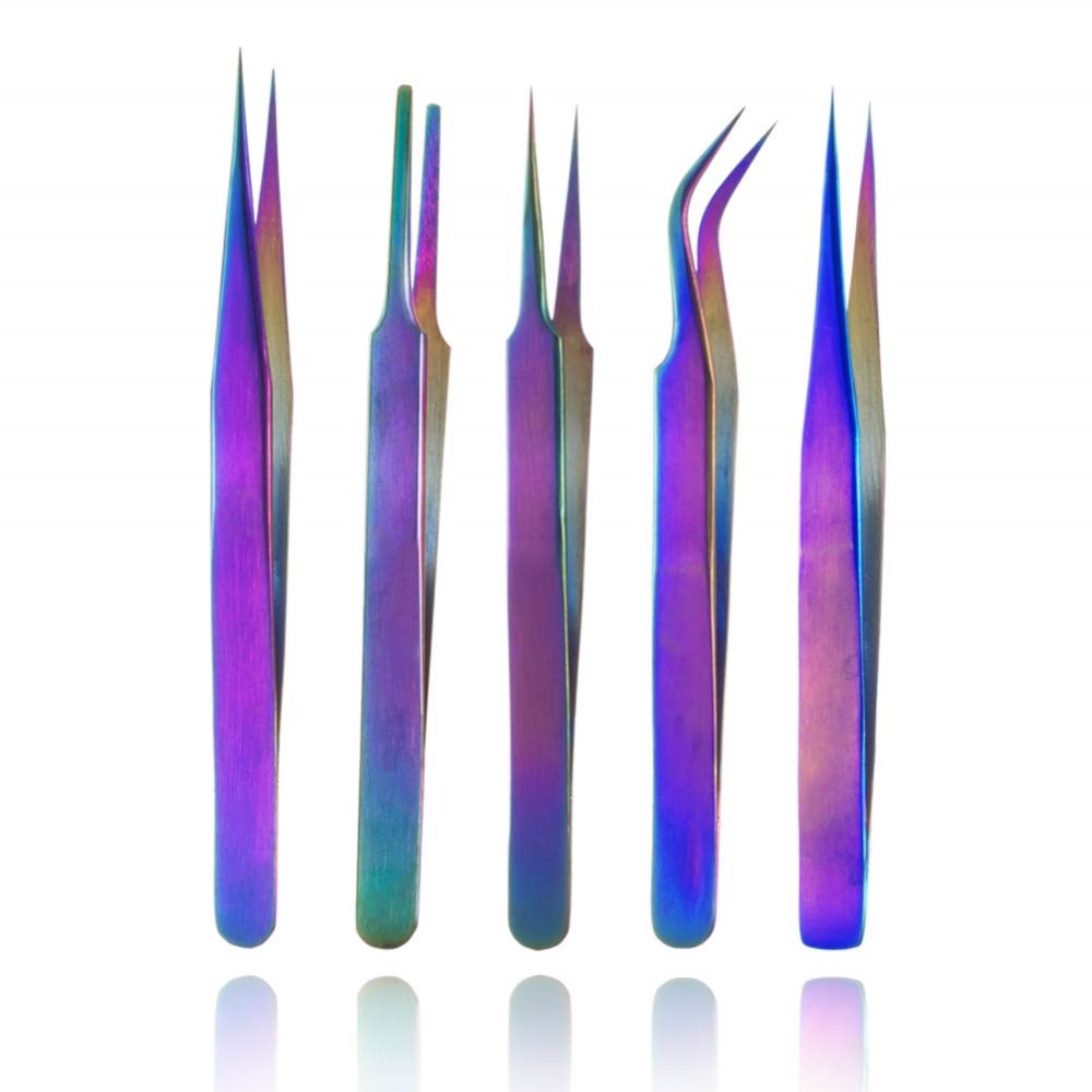 Rainbow Stainless Steel Tweezers Kit AntiStatic Precision Tweezers Set