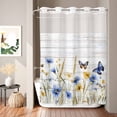 thumbnail image 6 of No Hook Shower Curtain with Built-in Rings - Retro Farmhouse Washable Waterproof Fabric Bathroom Curtains for Hotel,Rentals, 72X 96 Inch Extra Long , Butterflies Floral Wheat Wooden Blue Yellow, 6 of 8