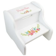 Girl's White Spring Floral White Two Step Stool