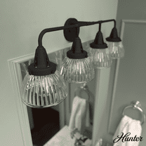 Hunter - Cypress Grove 4-light Natural Black Iron, Medium Size Vanity Light, Dimmable, Transitional Style, for Bedrooms, Kitchens, Dining, Living Rooms - 19259