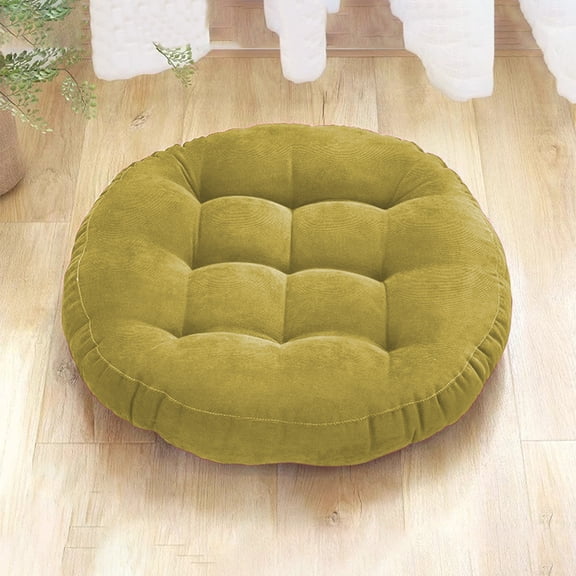 XIAOLE Round Floor Seat Pillows Cushions 15.7" x 15.7", Soft Thicken Yoga Meditation Cushion, Tufted Corduroy Tatami Floor Pillow Reading Cushion, Chair Pad Casual Seating, Green