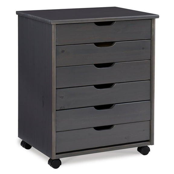 Riverbay Furniture Six Drawer Wide Wood Rolling Cart in Gray