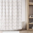 thumbnail image 4 of Polyester Fabric Modern Geometric Herringbone Print Shower Curtain with Reinforced Buttonholes for Master and Guest Bathroom - Machine Washable & Water Resistant - 72" x 72" - Beige/White, 4 of 5