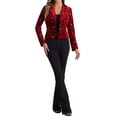 thumbnail image 2 of BLAZER METÁLICO DE VELVET CON ESTRELLAS PARA MUJERES, IMPRESO, DE UNA SOLA BOTÓN, CROP, ROJO-ESTRELLA, 2 of 6