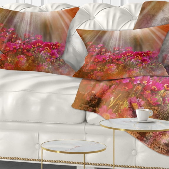 Designart Sunlight over Garden with Flowers - Floral Throw Pillow - 12x20