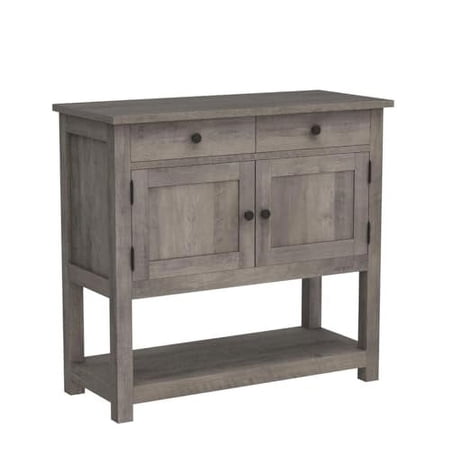 HOSTACK Farmhouse Console Table with 2-Door Cabinet & 2 Drawers, Coffee Bar, Entryway Storage Shelf, Sofa Tables Buffet Sideboard for Kitchen, Hallway, Dining, Living Room, Ash Gray