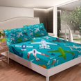 thumbnail image 3 of Airplane Bed Sheets Twin Size Colorful Cartoon Aircrafts Bedding Set Teens Aviation Themed Decor Fitted Sheet,Helicopter Flying Plane Sheets with 1 Pillow Case,Teal, 3 of 4