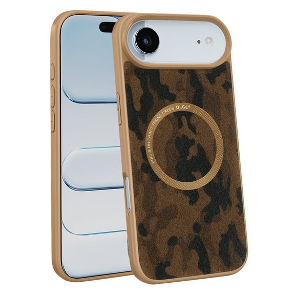 Magnetic For iPhone Air Phone Case,Camouflage Pattern PU Leather Back Design,Compatible with Mag-Safe,Anti-Scratch Shockproof Anti-fall Drop Protection,Ultra Slim Phone Case,Brown