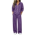 thumbnail image 2 of Bzdzmqm Women's 2 Piece Tracksuit Set Casual Collared Long Sleeve Suit Solid Loose Fit Lounge Outfits Zip-Up Jacket with Pants Elastic Waist Drawstring Comfortable Daily Wear Fall Travel, Purple XL, 2 of 8