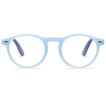 MAGIMODAC Round Reading Glasses Womens Mens Spring Hinge Lightweight Classic Retro Readers Eyeglasses 0.0 1.0 1.5 2.0 2.5 3.0 3.5 Blue, +0.0