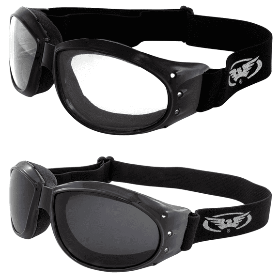 Red Baron Motorcycle Aviator 2 Goggles For Day and Night Use Super Dark Lens and Clear Lens