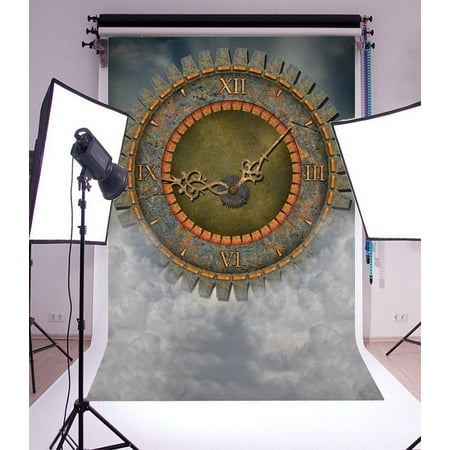Photographer Gear HelloDecor Polyester Fabric 5x7ft Photography Backdrop Fantasy Fairytale Heaven Stone Clock Gear Gray Clouds Scene Photo Background Children Baby Adults Portraits Backdrop Steampunk Style Background ()