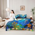 thumbnail image 4 of Castle Fairy Stained Glass Whale King Bedding 7pcs,Jellyfish Coral Underwater Tile King Bed in a Bag,Cyan Navy,Black Reversible, 4 of 7