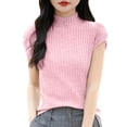 thumbnail image 3 of Women's Striped Short Sleeve Crewneck T-Shirt Tops Tees Blouses Loose Fit Casual Daily Wear Vacation Travel Fashion Essential Gift for Women | Aestivo,Pink L, 3 of 9