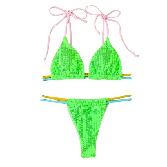 WREESH Womens Two Piece Swimsuit String Bikini Sets Fashion Solid Swimwear Bikini Split Swimsuit Set Beach Bathing Suit Mint Green