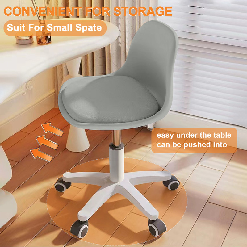 XUEGW Small Desk Task Chair 2 Pack, Cute Armless Vanity Chairs with Soft Padded Cushion, Plastic Height-Adjustable Home Office Chairs for Teens Girls, Gray