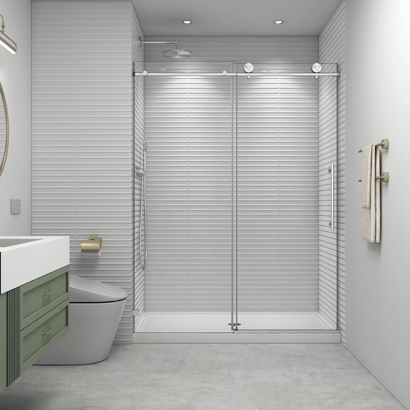 43"-48"W x 76"H Frameless Soft Close Sliding Shower Door, 5/16" Glass, Brushed Nickel