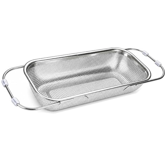 Over The Sink Colander,Stainless Steel Telescopic Drainer Basket for Rinsing Fruit, Vegetables, Rice and Pasta