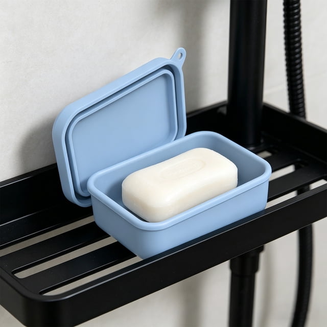 Jabonera de silicona con tapa, jabonera autodrenante para baño y cocina – Recipiente antideslizante para jabón en barra con tapa, estuche de viaje de secado rápido