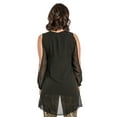thumbnail image 2 of Miss Halladay Women Black Chiffon Tunic Tops Cold Shoulder Peasant Sleeves v-cut Neck, 2 of 3
