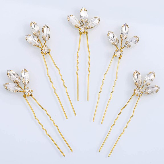 Bride Wedding Hair Pins Crystal Hair Piece Gold Bridal Flower Hair Accessories for Women and Girls (5 PCS)