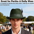 thumbnail image 6 of BadPiggies Elegant Fedora Hats for Men Women Short Brim Roll Up Cowboy Felt Hat with Feathers (Green), 6 of 8