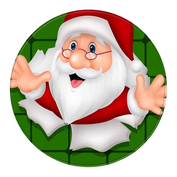 80 cm Farfi-felpudo navideño suave y transparente, alfombra redonda antideslizante con estampado para dormitorio, sala de estar, patrón de Papá Noel, para uso diario