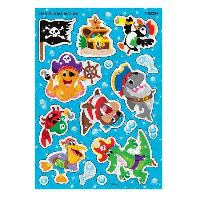 Trend Enterprises T-63356 Fish Pirates & Crew Sparkle Stickers, Large