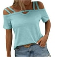 thumbnail image 2 of Summer Saving Wycnly Womens Tops Dressy Casual Going out Sexy off Shoulder Strap Keyhole Tunic Tees Shirts Summer Short Sleeve Round Neck Tops Solid Blouse Sky Blue m, 2 of 7