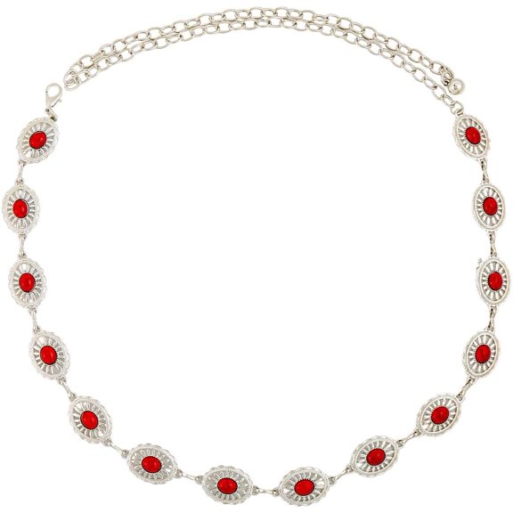 Red Turquoise Oval Chain Western Cowgirl Metal Silver Sparkly Adjustable Summer Belly Chain Link Belts Fashion Belt Jewelry Accessories for Women Dress Wedding Bridal Party Birthday Club
