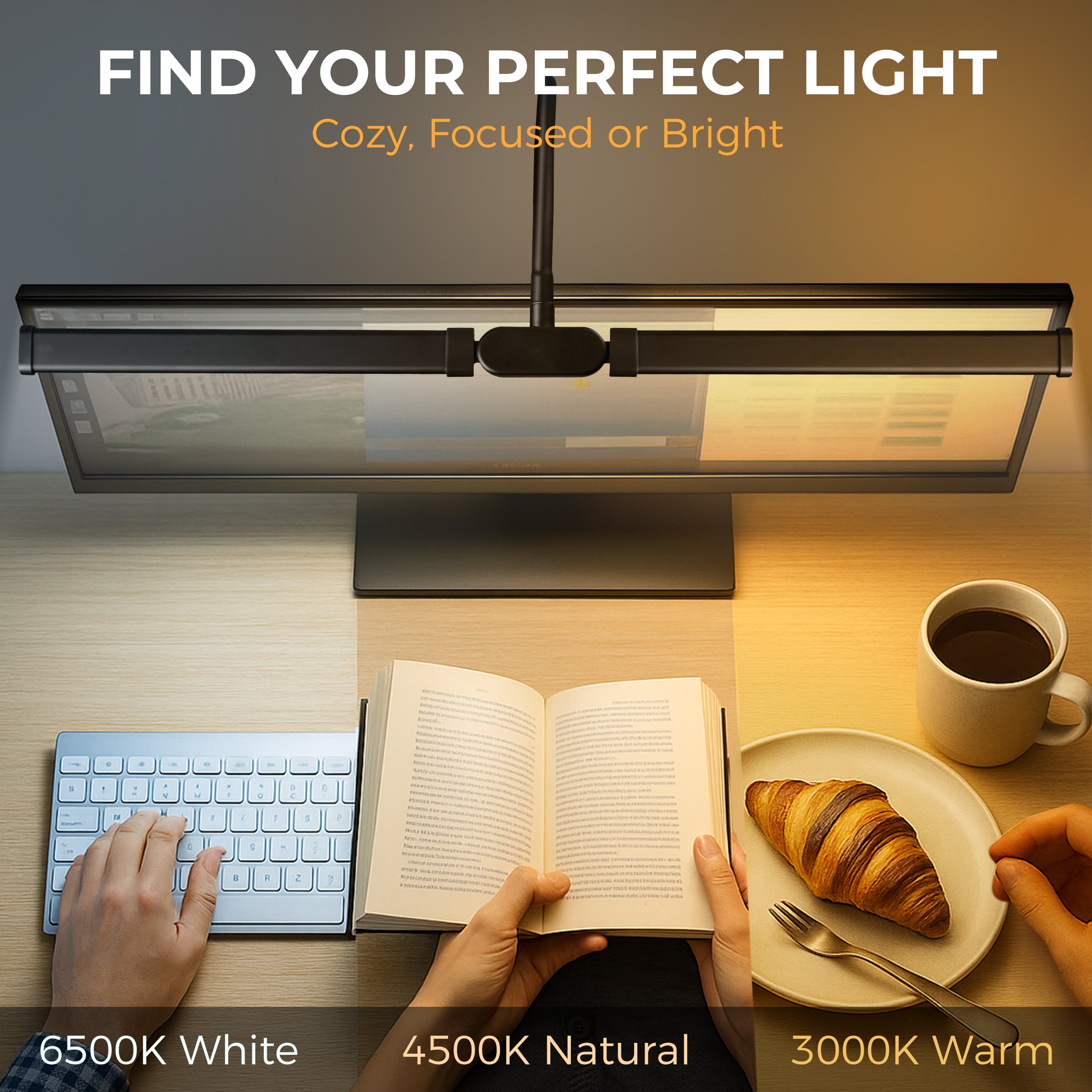 Coliware LED Desk Lamp for Office Home, Eye Caring Architect Lamp with Clamp Flexible Gooseneck, Double Head Computer Monitor Table Light with 3 Lighting Modes, Adjustable Work Study Accessories