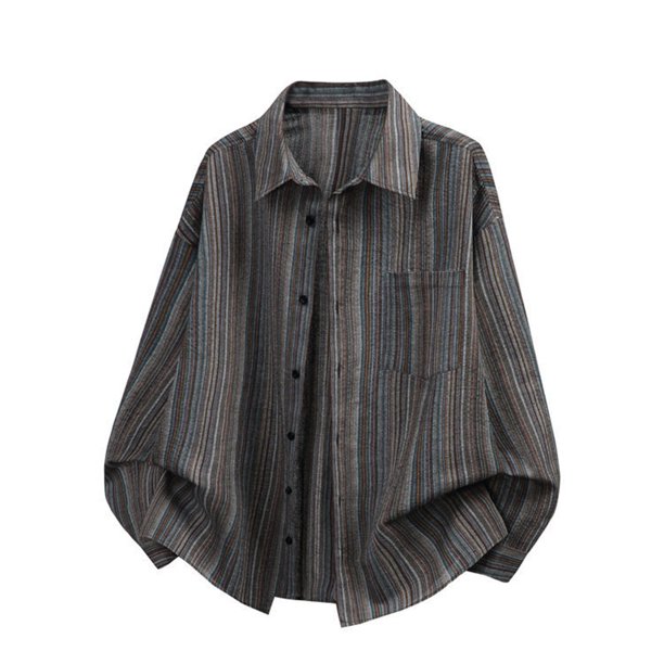 Ceisia Men's Oversized Vertical Stripe Long Sleeve Turndown Collar Casual Shirt Gifts