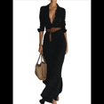 thumbnail image 1 of Vestidos Largos para Mujer, Otoño, Larga, Cuello Solapa, Botones, Elegante Vestido Camisero de Satén con Cinturón Negro XS, 1 of 6