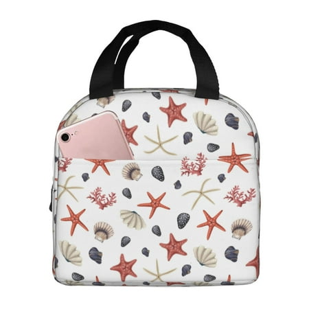 Insulated Lunch Bag for Women Men - red starfishes shells coral Leakproof Cooler Lunch Box for Women Men  Lunch Tote Bags for Work School Picnic Travel