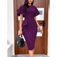 thumbnail image 2 of Purple Ruffle Sleeve Peplum Waist Bodycon Midi Dress For Women, 2 of 7