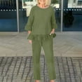 thumbnail image 2 of Turilly Two Piece Outfits for Women Women's Cotton Linen Solid 3/4 Sleeve Shirt Blouse And Pants Set With Pocket, 2 of 4
