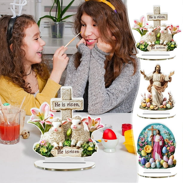 Fiudx Adorno de Huevo de Pascua, Acrílico Pintado a Mano, Diseño Único con Huecos, Decoración para El Hogar y La Oficina, Centro de Mesa Festivo, Artesanía Artesanal, Juego de 1 Pieza