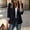 Black, variant on Qiggri Women's Roll Up Cuff Striped Lining Blazer Lapel Single Button Suit Jacket for Office Commute Business Casual Wear L