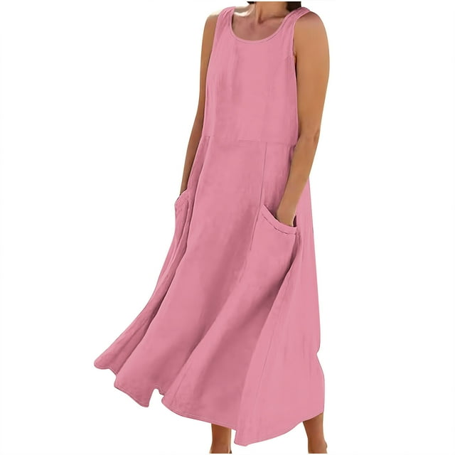 FAIWAD Robe Longue Sans Manches pour Femmes Tendance 2024 Robe Bohème Décontractée Ample Confortable Robe Débardeur de Plage