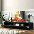 thumbnail image 5 of Lisonu Modern Wall Mounted TV Stand - Floating Media Console with Drop-Down Cabinets & Open Shelf, Black Particle Board/MDF, 63in Wide for Living Room, Sleek Minimalist Design, 5 of 20