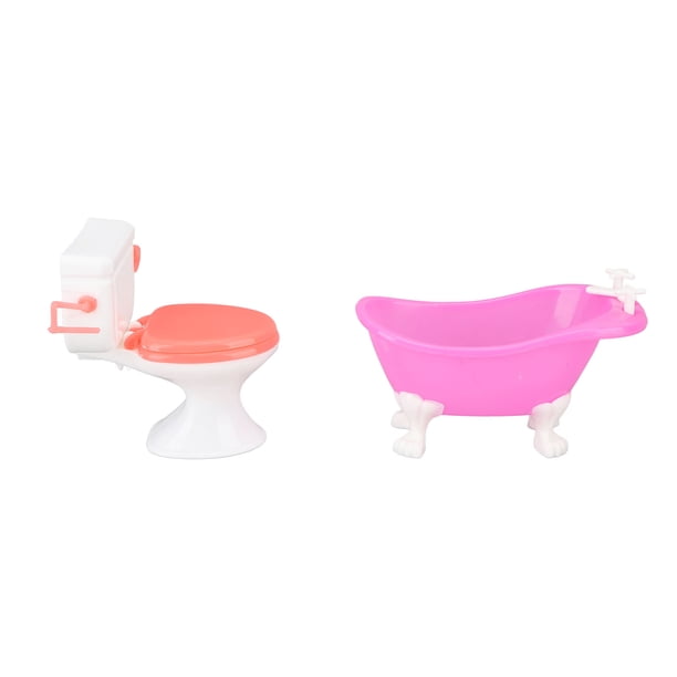 Ensemble de Salle de Bain pour Maison de Poupée Simulation Miniature Bassin de Toilette Miroir de Baignoire Machine à Laver Accessoires de Meubles pour Maison de Poupée