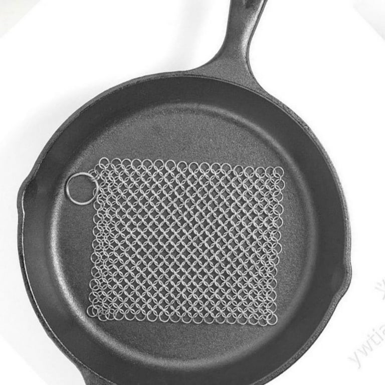 Cast Iron Brush Scrubber Cast Iron Cleaner Chainmail Scrubber with Handle +  Pan Scraper Tool - 316 Chain Maille Brush to Clean Pan Pot Skillet Grill