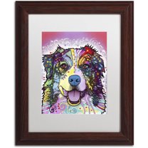 Trademark Fine Art "Australian Shepherd" Canvas Art by Dean Russo, White Matte, Wood Frame